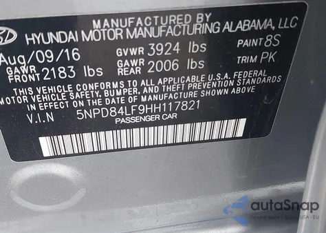 2017 Hyundai Elantra Se z USA, uszkodzony, nr VIN 5NPD84LF9HH117821